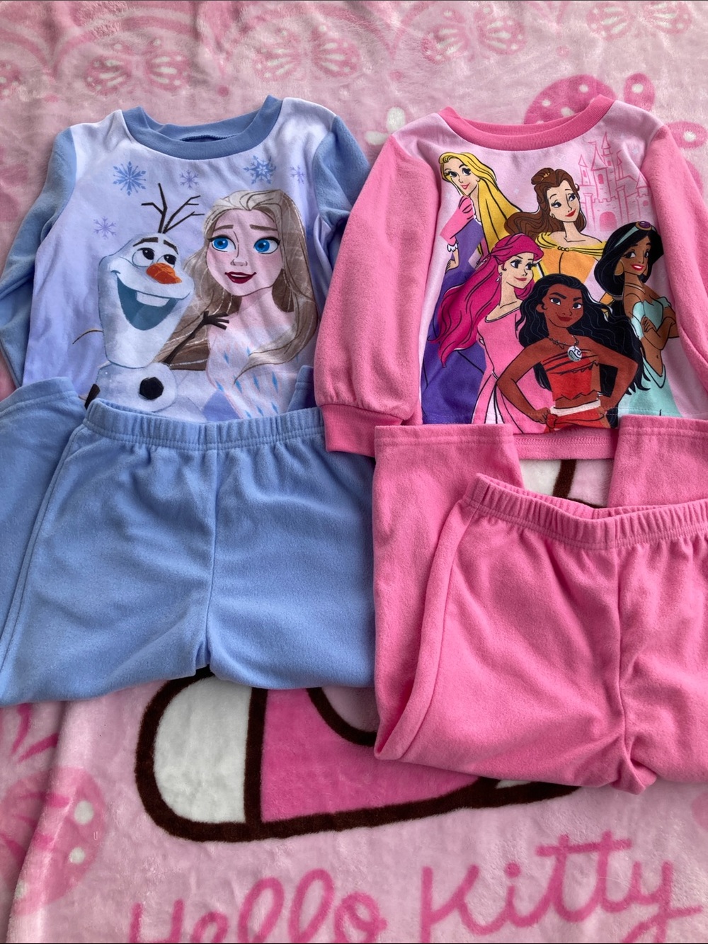 Disney Kids Pajama Set - Light Blue Frozen & Pink Princess